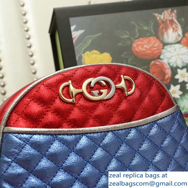 Gucci Laminated Leather Small Bag 510388 Metallic Red/Blue 2019