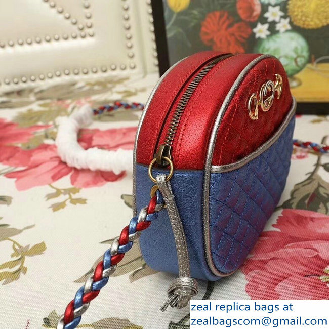 Gucci Laminated Leather Small Bag 510388 Metallic Red/Blue 2019