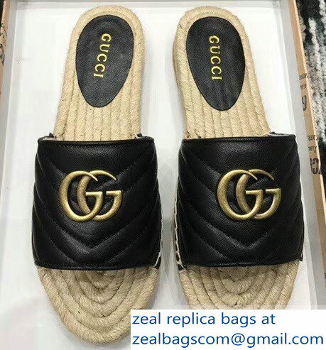 Gucci Leather Espadrilles Slides Sandals Black With Double G 573028 2019 - Click Image to Close