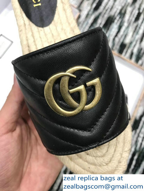 Gucci Leather Espadrilles Slides Sandals Black With Double G 573028 2019 - Click Image to Close