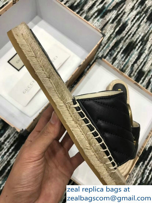 Gucci Leather Espadrilles Slides Sandals Black With Double G 573028 2019