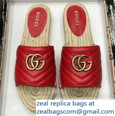 Gucci Leather Espadrilles Slides Sandals Red With Double G 573028 2019 - Click Image to Close