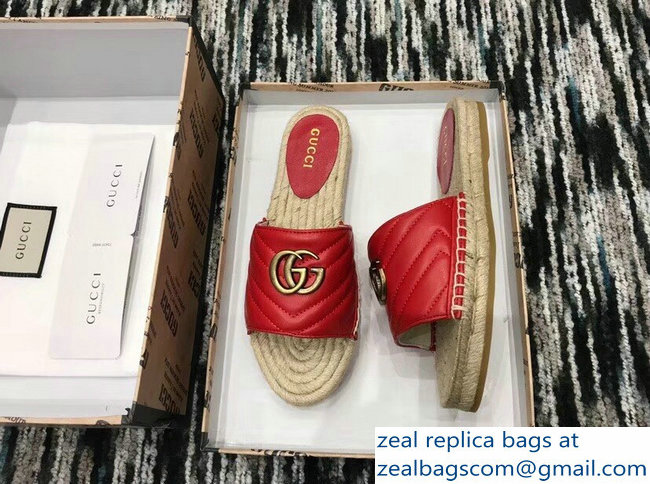 Gucci Leather Espadrilles Slides Sandals Red With Double G 573028 2019 - Click Image to Close