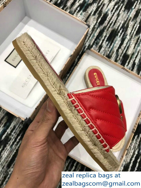 Gucci Leather Espadrilles Slides Sandals Red With Double G 573028 2019