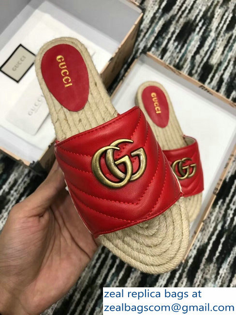Gucci Leather Espadrilles Slides Sandals Red With Double G 573028 2019