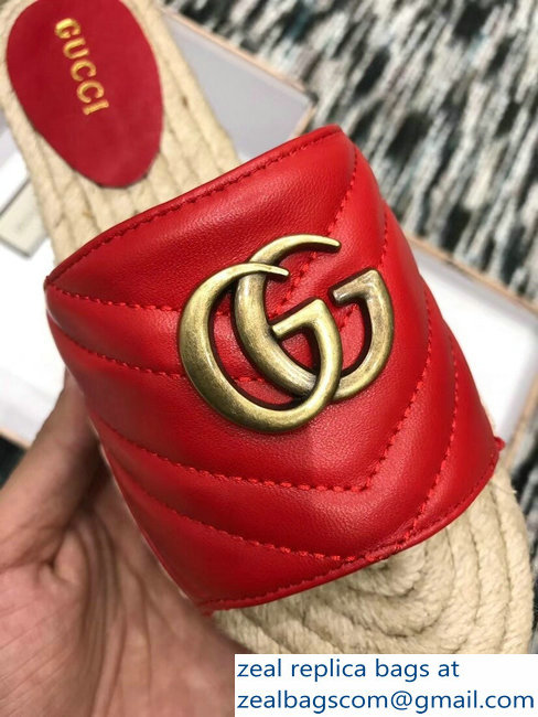 Gucci Leather Espadrilles Slides Sandals Red With Double G 573028 2019