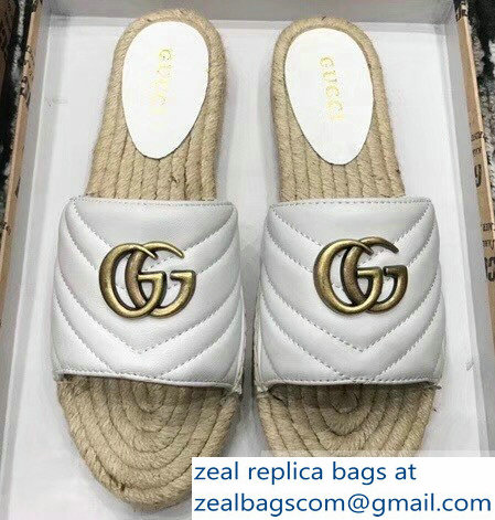 Gucci Leather Espadrilles Slides Sandals White With Double G 573028 2019 - Click Image to Close