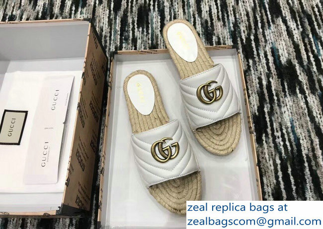 Gucci Leather Espadrilles Slides Sandals White With Double G 573028 2019 - Click Image to Close