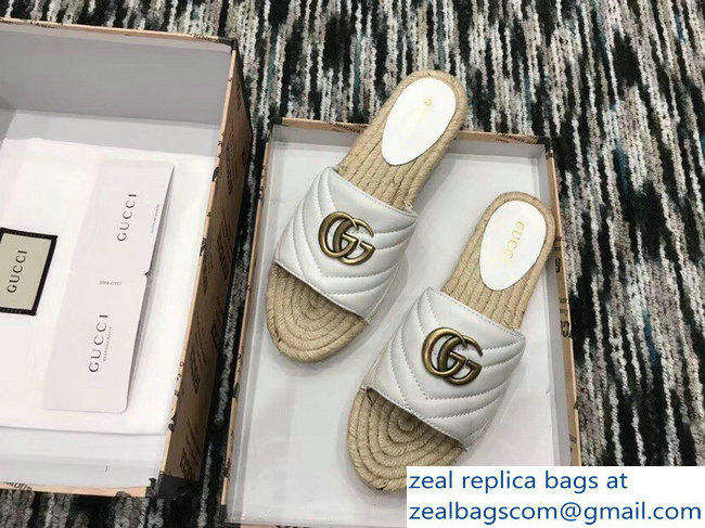 Gucci Leather Espadrilles Slides Sandals White With Double G 573028 2019 - Click Image to Close