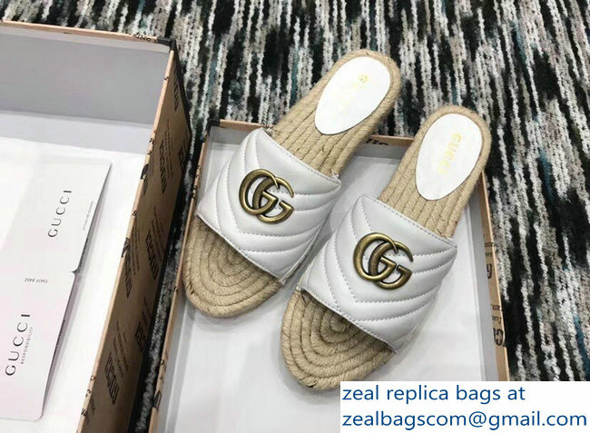 Gucci Leather Espadrilles Slides Sandals White With Double G 573028 2019 - Click Image to Close
