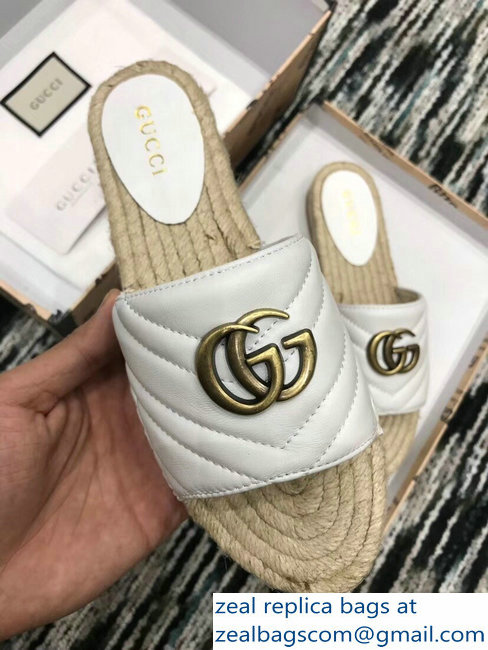 Gucci Leather Espadrilles Slides Sandals White With Double G 573028 2019 - Click Image to Close