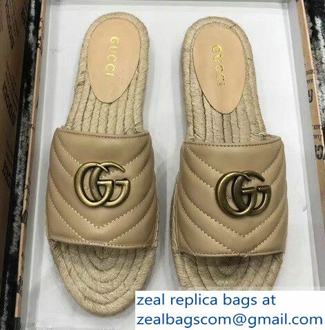 Gucci Leather Espadrilles Slides Sandals With Double G 573028 Nude 2019 - Click Image to Close