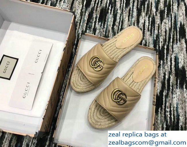 Gucci Leather Espadrilles Slides Sandals With Double G 573028 Nude 2019 - Click Image to Close