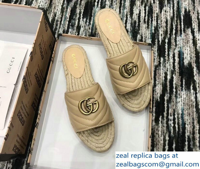 Gucci Leather Espadrilles Slides Sandals With Double G 573028 Nude 2019 - Click Image to Close