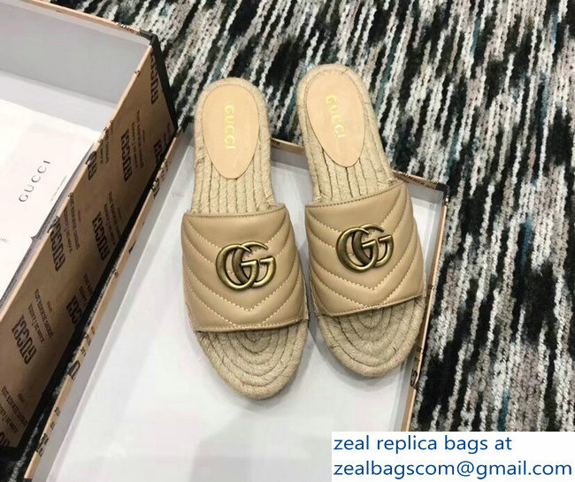 Gucci Leather Espadrilles Slides Sandals With Double G 573028 Nude 2019 - Click Image to Close