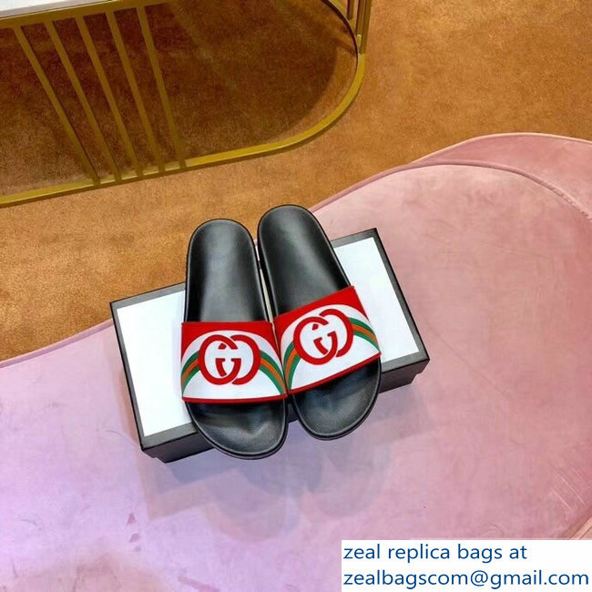 Gucci Rainbow and GG Print White/Red Slides 2019 - Click Image to Close