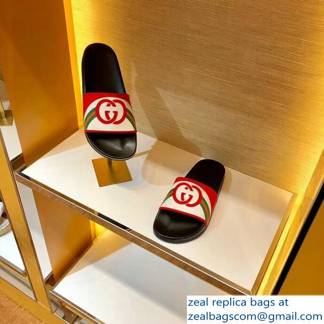 Gucci Rainbow and GG Print White/Red Slides 2019