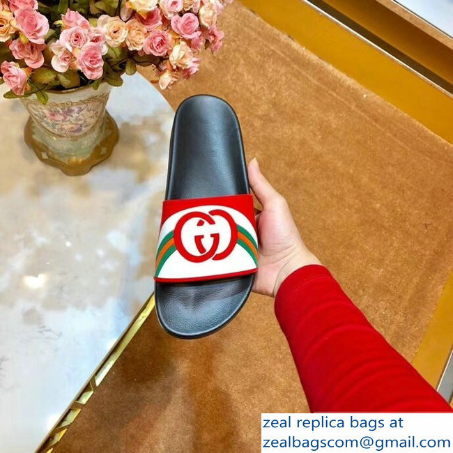 Gucci Rainbow and GG Print White/Red Slides 2019 - Click Image to Close