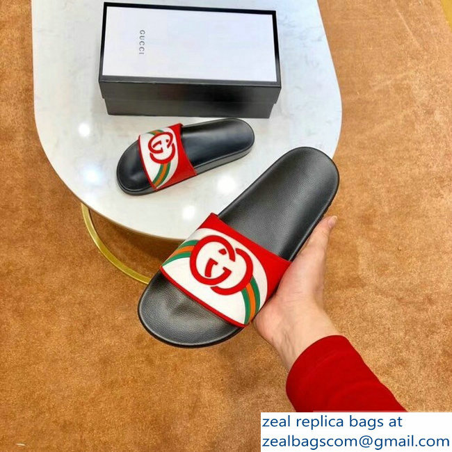 Gucci Rainbow and GG Print White/Red Slides 2019