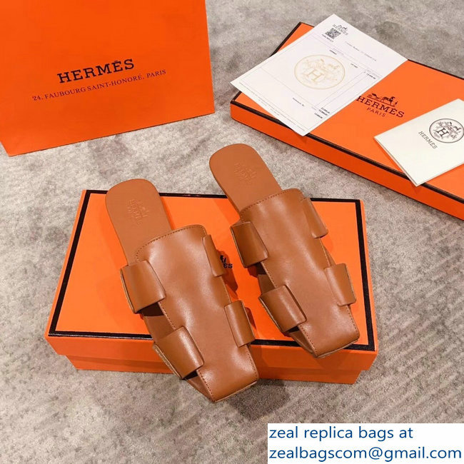 Hermes Calfskin Ruse Mules Brown 2019