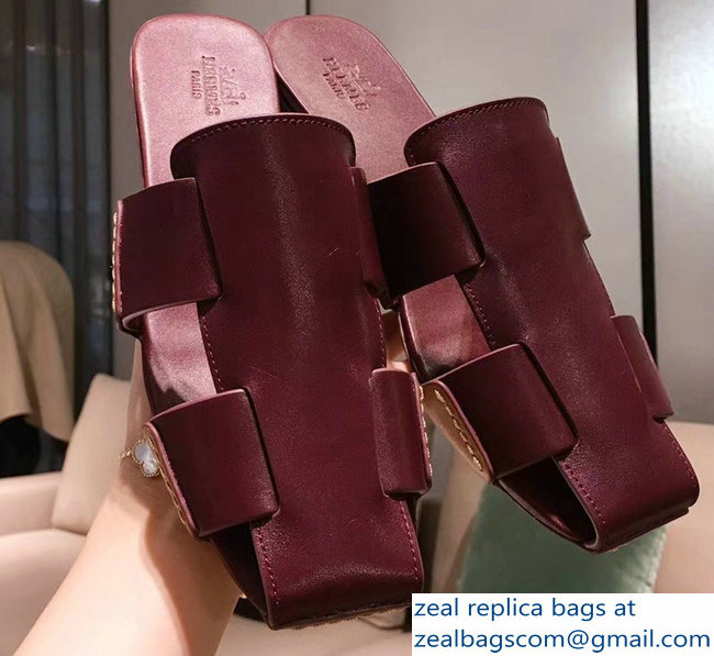 Hermes Calfskin Ruse Mules Burgundy 2019 - Click Image to Close