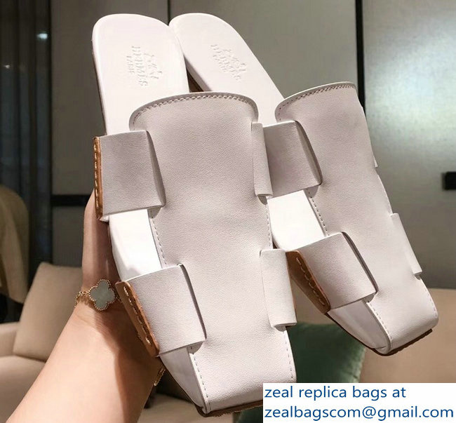 Hermes Calfskin Ruse Mules White 2019 - Click Image to Close