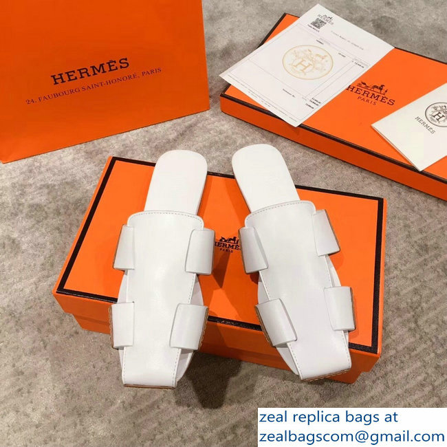 Hermes Calfskin Ruse Mules White 2019 - Click Image to Close