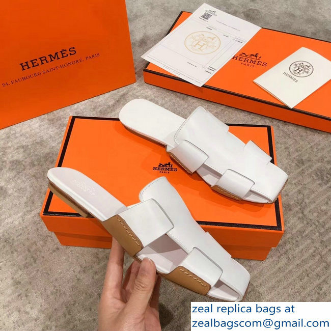 Hermes Calfskin Ruse Mules White 2019 - Click Image to Close