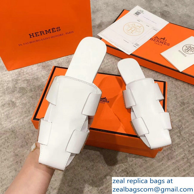 Hermes Calfskin Ruse Mules White 2019 - Click Image to Close