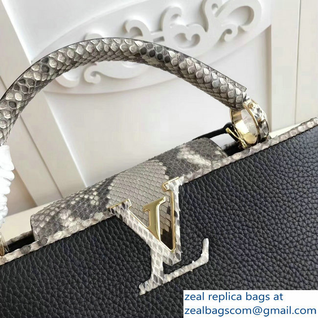 Louis Vuitton Capucines PM Bag Python Handle and Flap N95382 Black