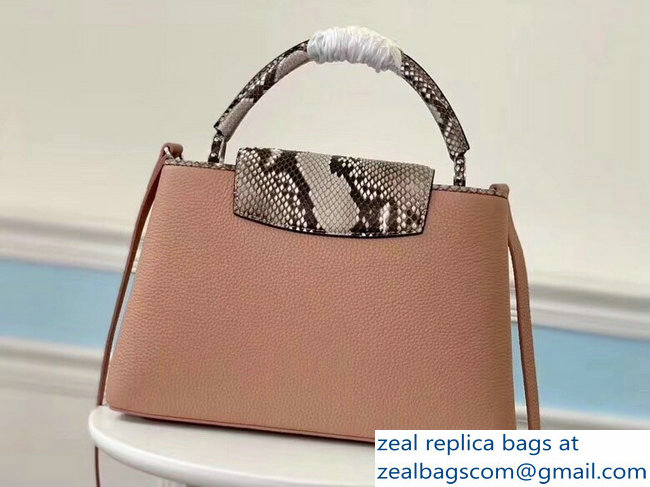 Louis Vuitton Capucines PM Bag Python Handle and Flap N95382 Nude Pink