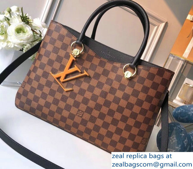 Louis Vuitton Damier Ebene Canvas LV Riverside Tote Bag N40050 Black 2019 - Click Image to Close