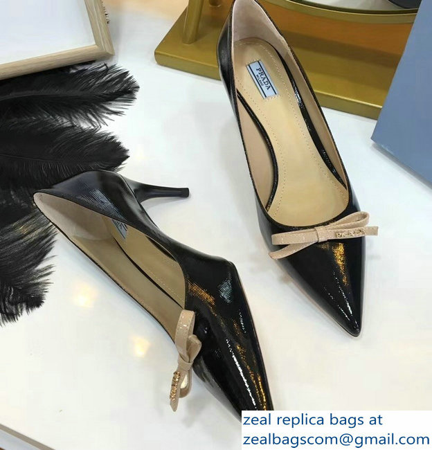 Prada Mid-Heel Pumps Black with Bow 2019