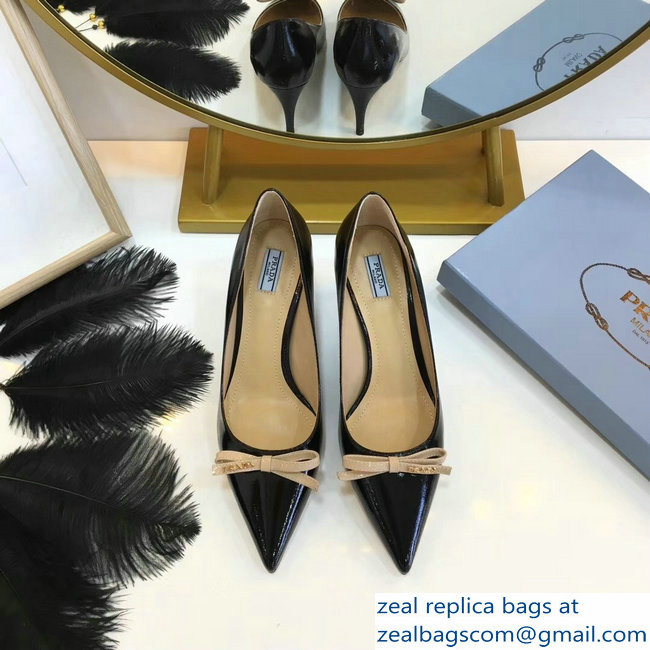 Prada Mid-Heel Pumps Black with Bow 2019