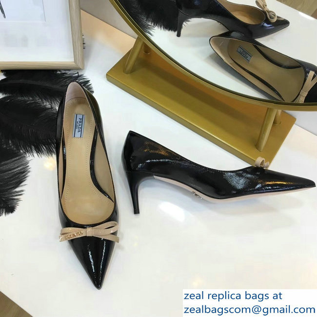 Prada Mid-Heel Pumps Black with Bow 2019