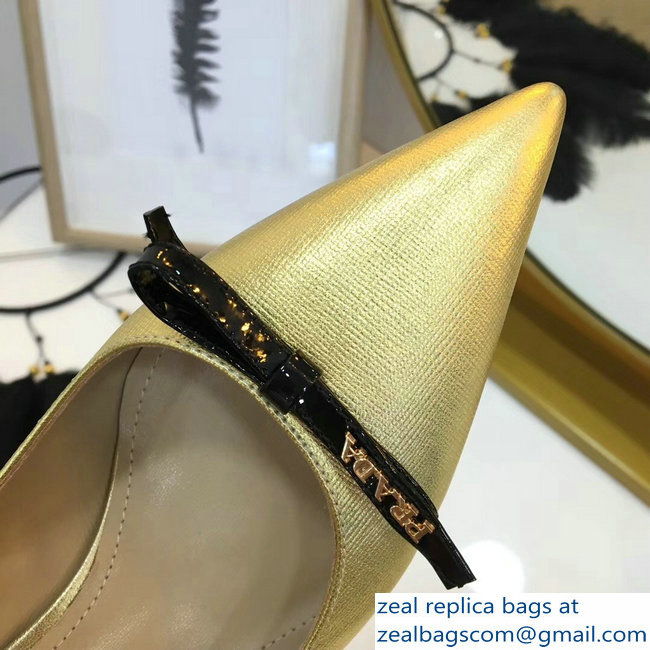 Prada Mid-Heel Pumps Gold with Bow 2019 - Click Image to Close