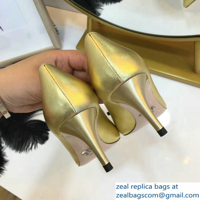 Prada Mid-Heel Pumps Gold with Bow 2019 - Click Image to Close