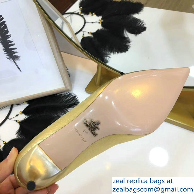 Prada Mid-Heel Pumps Gold with Bow 2019