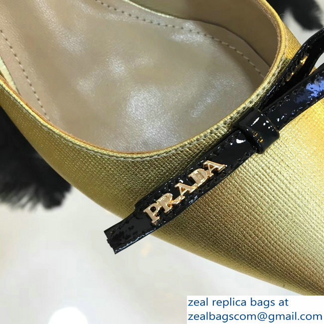 Prada Mid-Heel Pumps Gold with Bow 2019