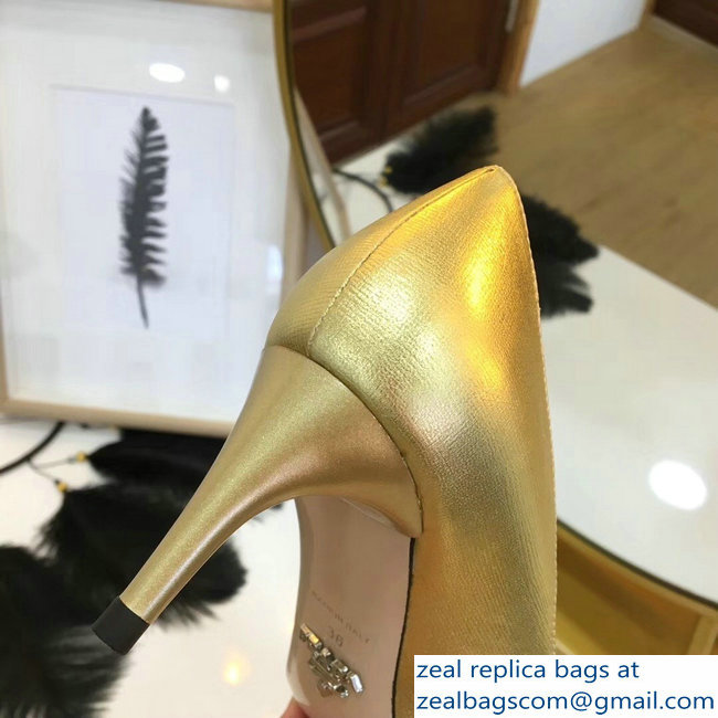 Prada Mid-Heel Pumps Gold with Bow 2019