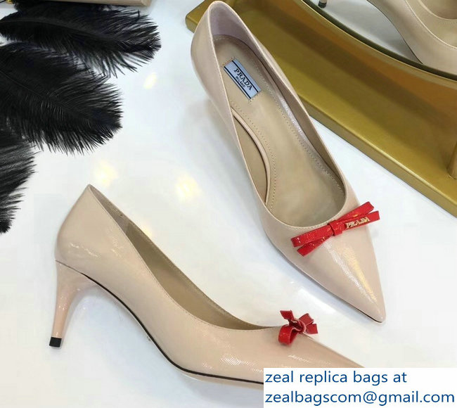 Prada Mid-Heel Pumps Nude with Bow 2019 - Click Image to Close