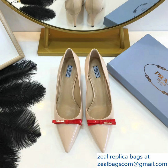 Prada Mid-Heel Pumps Nude with Bow 2019 - Click Image to Close