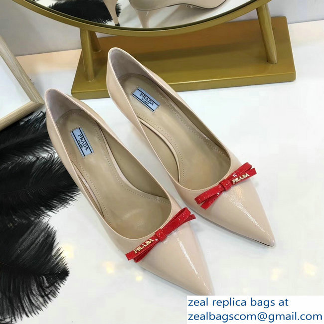 Prada Mid-Heel Pumps Nude with Bow 2019 - Click Image to Close