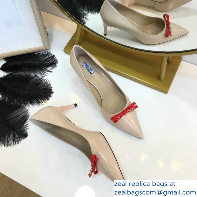 Prada Mid-Heel Pumps Nude with Bow 2019 - Click Image to Close