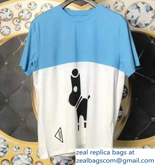 Prada Pradamalia Cotton T-shirt Sky Blue/White 2019 - Click Image to Close