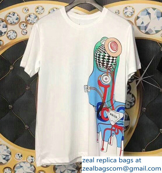 Prada Pradamalia Cotton T-shirt White/Multicolor 2019 - Click Image to Close