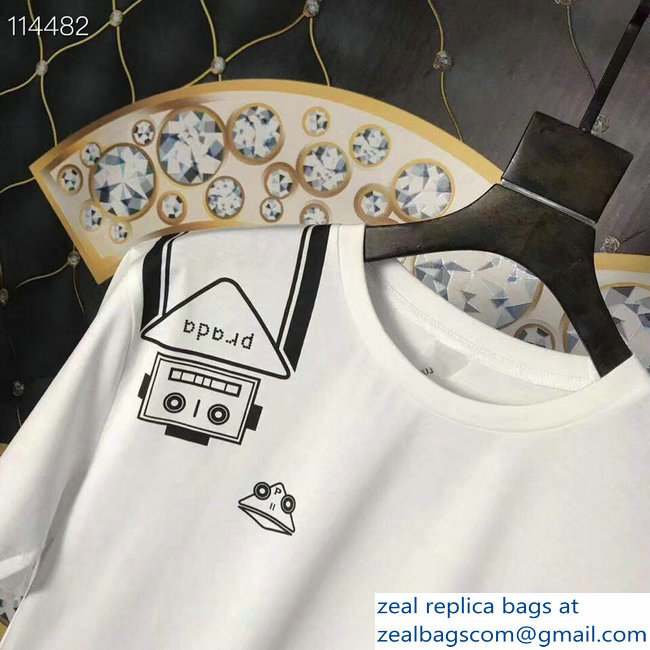 Prada Robot Stickers Cotton T-shirt White 2019 - Click Image to Close