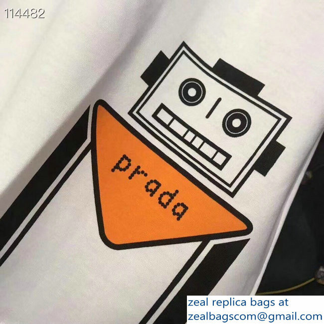 Prada Robot Stickers Cotton T-shirt White 2019 - Click Image to Close