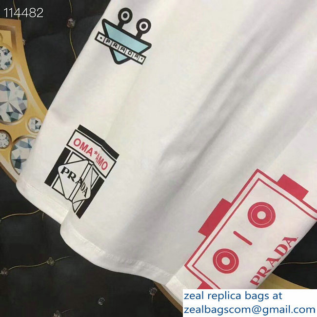 Prada Robot Stickers Cotton T-shirt White 2019 - Click Image to Close