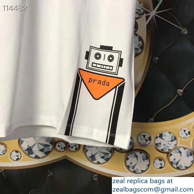 Prada Robot Stickers Cotton T-shirt White 2019 - Click Image to Close
